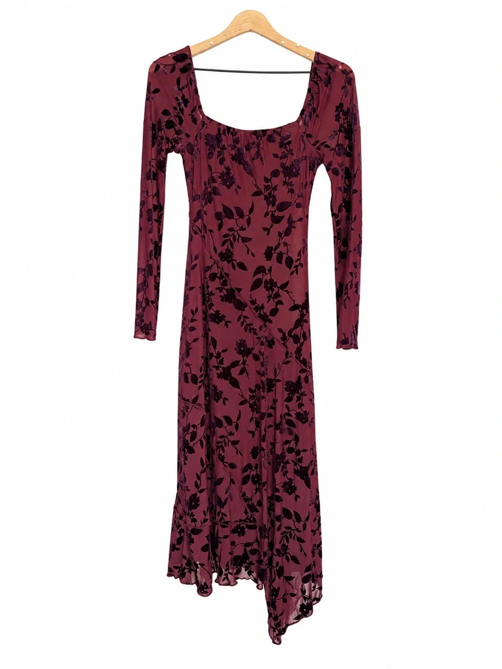 Row A Long Sleeve Burgundy Floral Maxi Dress XS